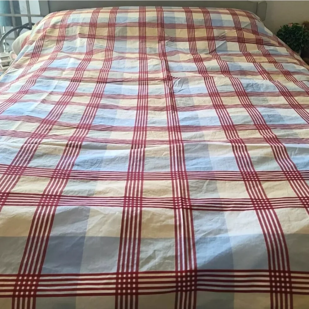 Pottery Barn Kids Blue Cream Red Plaid Twin Duvet Cover Standard Pillowcase - Picture 2 of 7
